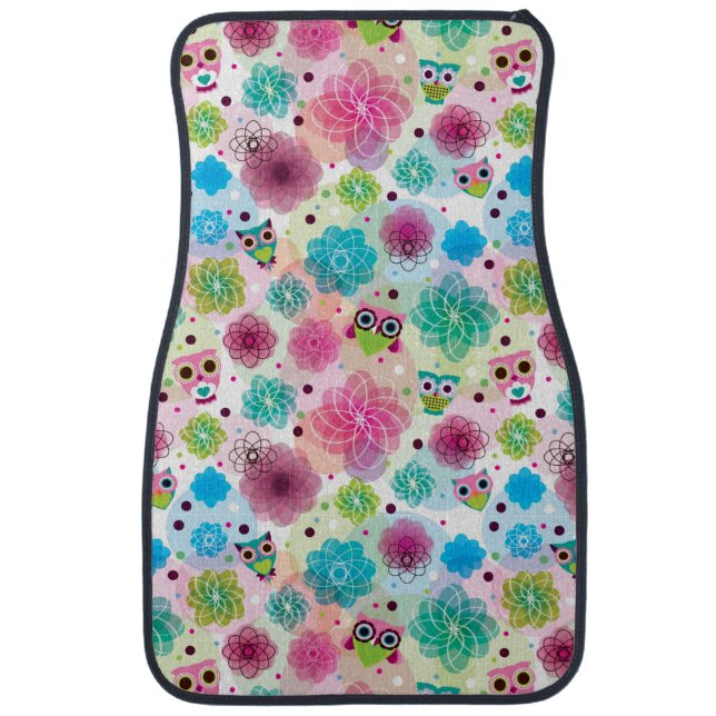 Cute flower owl background pattern car mat (Front)