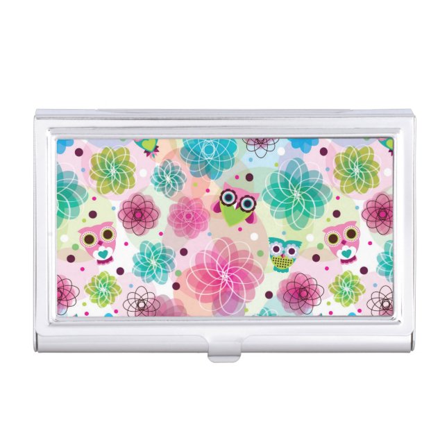 Cute flower owl background pattern case for business cards (Front)