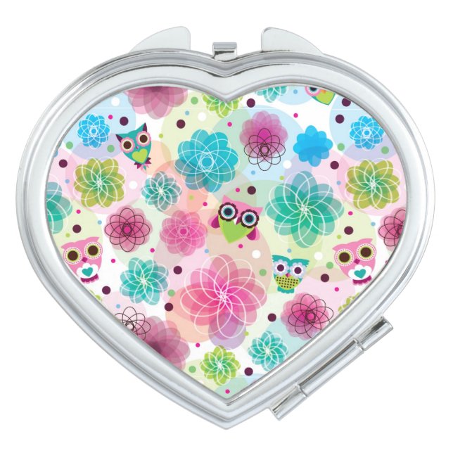 Cute flower owl background pattern compact mirror (Front)