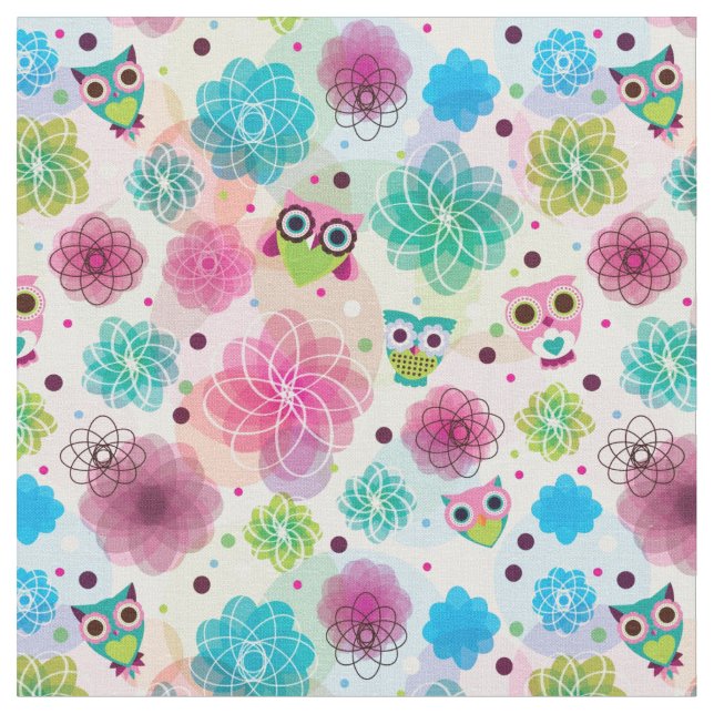 Cute flower owl background pattern fabric (Close Up)