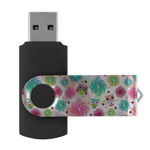 Cute flower owl background pattern flash drive