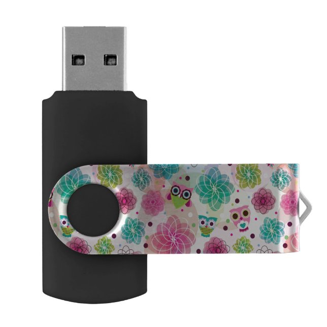 Cute flower owl background pattern flash drive (Opened)