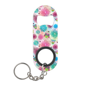 Cute flower owl background pattern keychain bottle opener