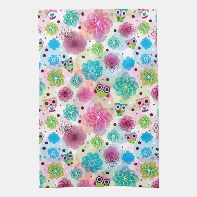 Cute flower owl background pattern kitchen towel (Vertical)