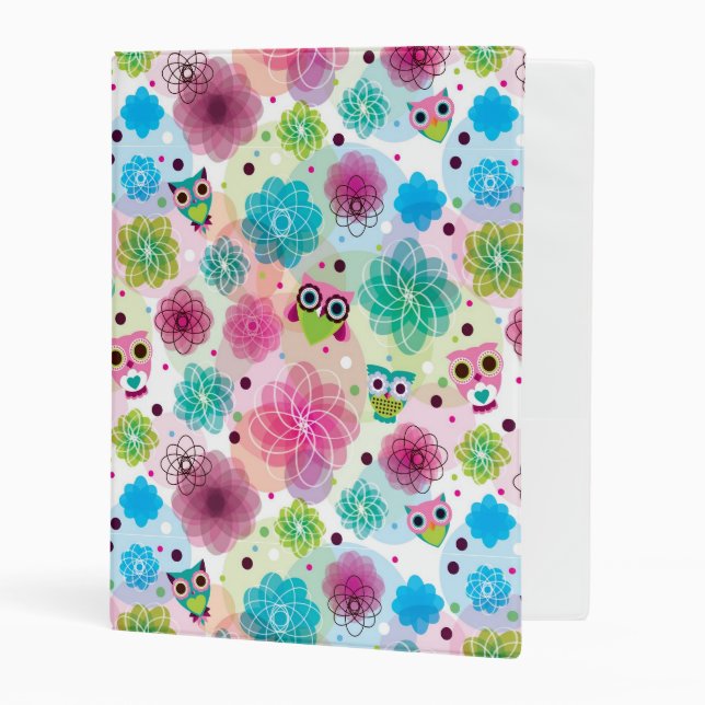 Cute flower owl background pattern mini binder (Front/Inside)