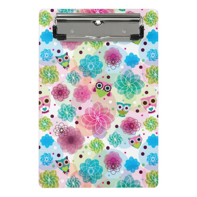 Cute flower owl background pattern mini clipboard (Front)