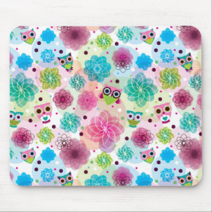 Cute flower owl background pattern mouse pad