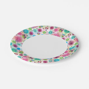 Cute flower owl background pattern paper plates
