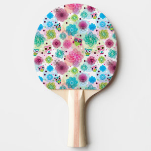 Cute flower owl background pattern Ping-Pong paddle