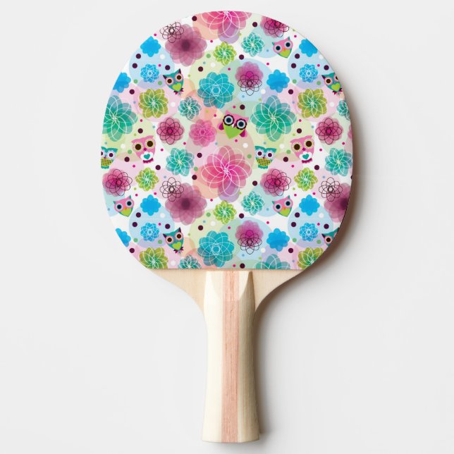 Cute flower owl background pattern Ping-Pong paddle (Front)