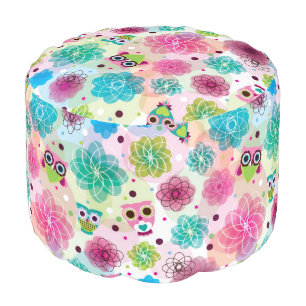 Cute flower owl background pattern pouf