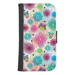 Cute flower owl background pattern galaxy s4 wallet case