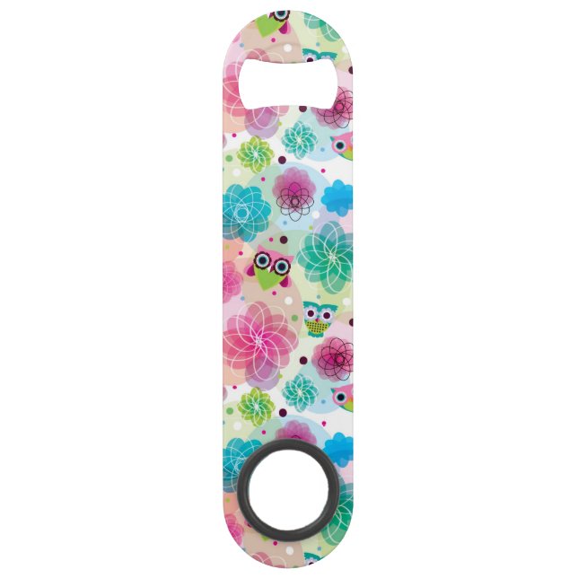 Cute flower owl background pattern speed bottle opener (Front)