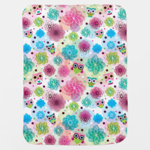 Cute flower owl background pattern stroller blanket