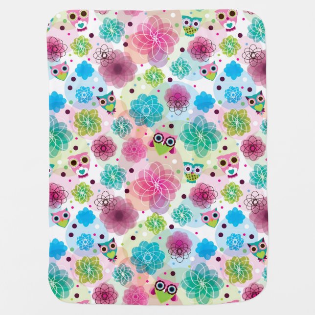 Cute flower owl background pattern stroller blanket (Front)