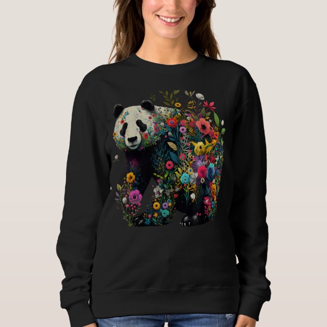 Cute Flower Panda on summer Floral Panda 1 Sweatshirt (Front)