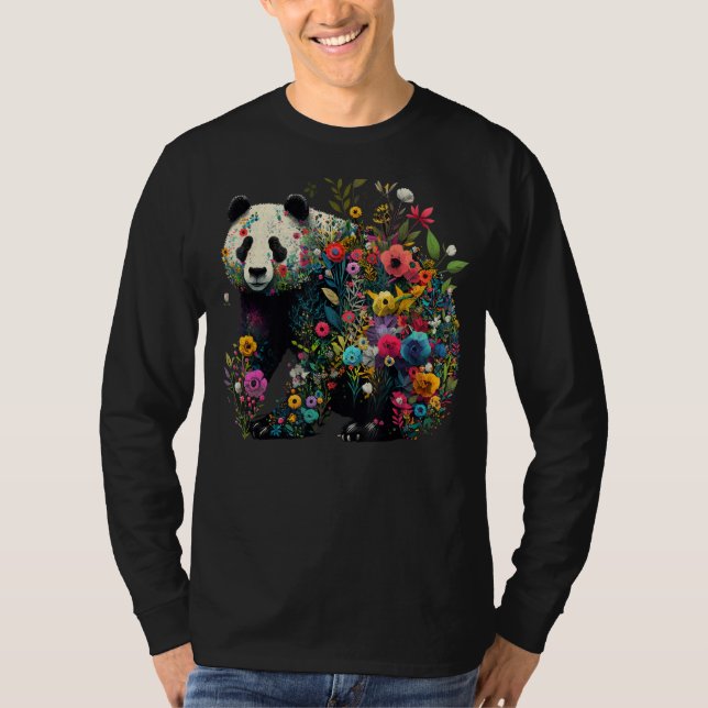 Cute Flower Panda on summer Floral Panda 1 T-Shirt (Front)