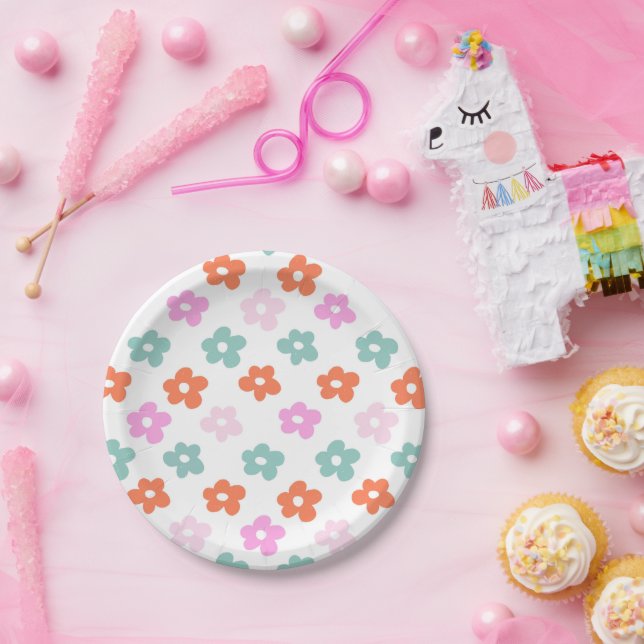 Cute Flower Pattern Girl Birthday Paper Plates (Party)