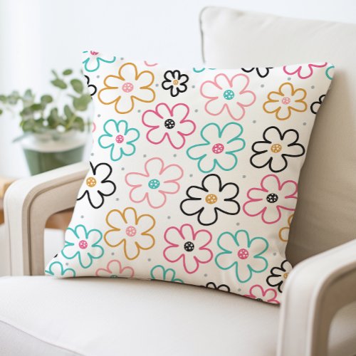 Cute Flower Pattern Pillow Fun and Colorful Throw Pillow