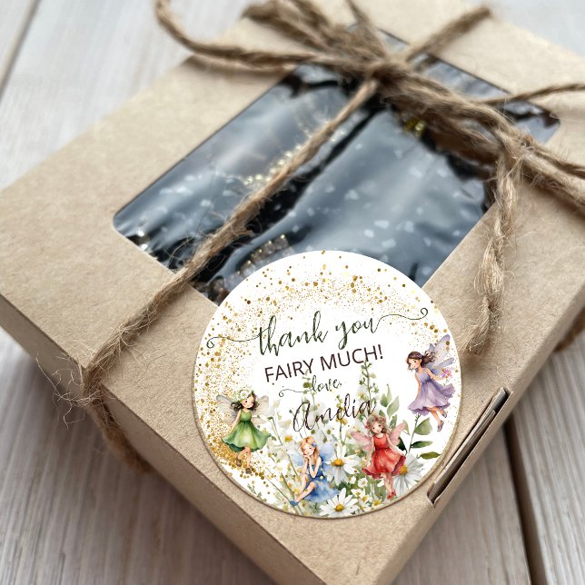 Cute Flower Pixie Fairies Glitter Script Thank You Classic Round Sticker (Creator Uploaded)