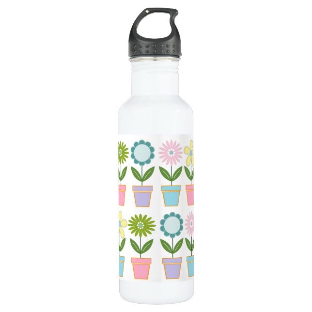 Cute Flower Pots Pattern Stainless Steel Water Bottle (Front)