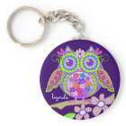 Cute Flower Power Owl with Name keychain