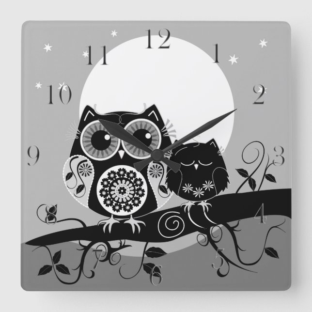 Cute Flower power Owls & custom clock numbers (Front)