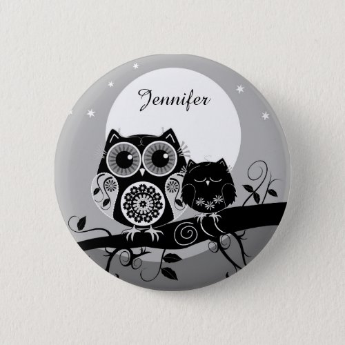 Cute Flower power Owls  custom name Button