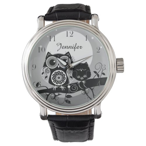 Cute Flower power Owls  custom name Watch