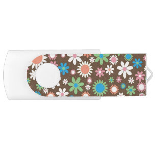 Cute Flower Power Pattern Brown Flash Drive