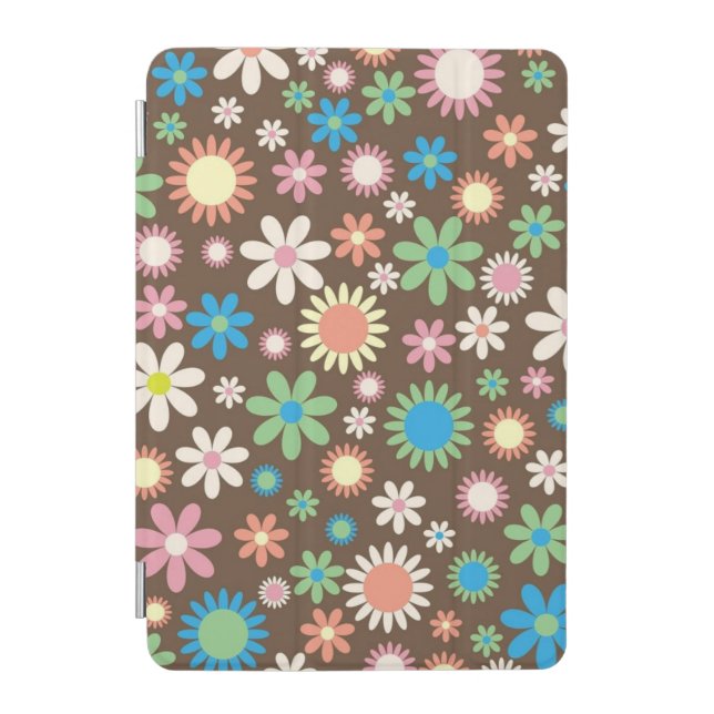 Cute Flower Power Pattern Brown iPad Mini Cover (Front)