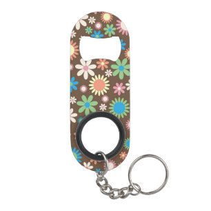 Cute Flower Power Pattern Brown Keychain Bottle Opener