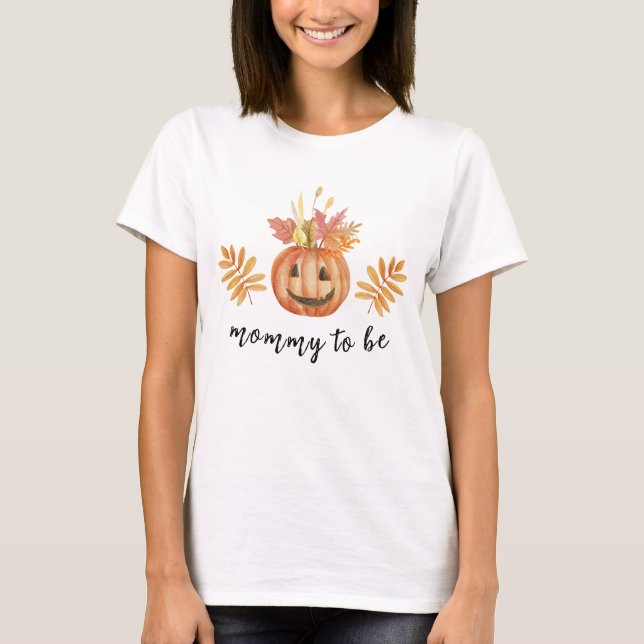 Cute Flower Pumpkin Halloween Fall Mommy To Be T-Shirt (Front)