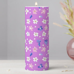 Cute Flower Purple Pattern Pillar Candle