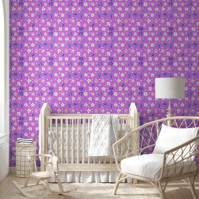 Cute Flower Purple Pattern Wallpaper (Kids)