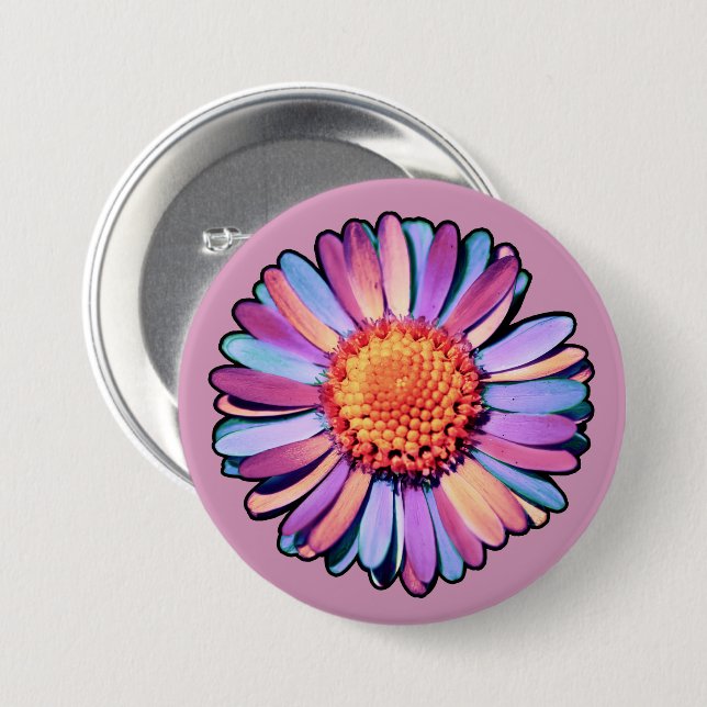   Cute Flower Purple Pink Blue Boho Daisy Bisexual Button (Front & Back)