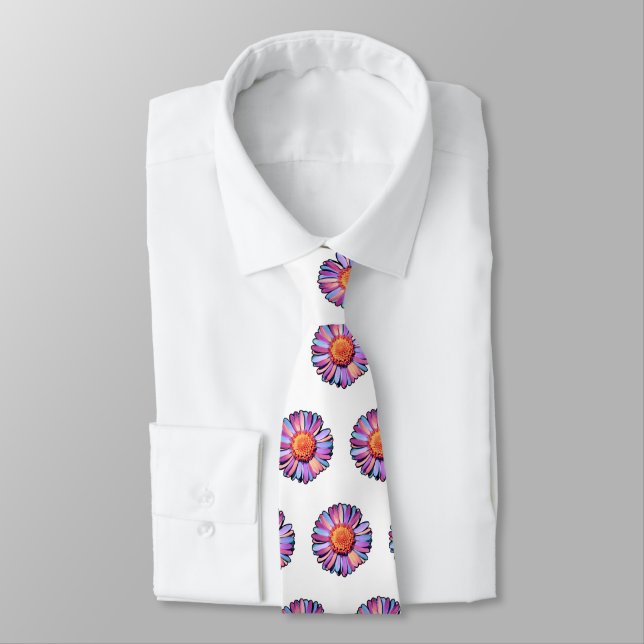   Cute Flower Purple Pink Blue Boho Daisy Bisexual Neck Tie (Tied)