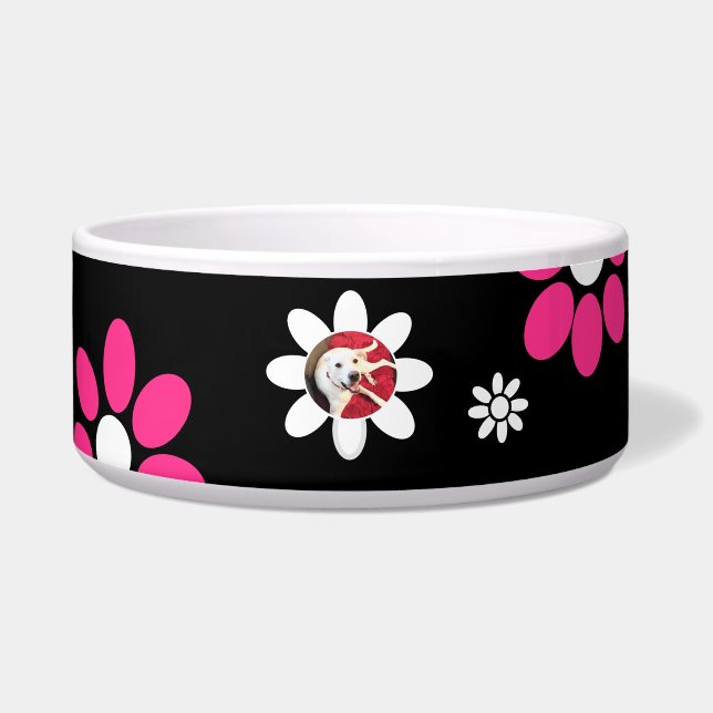 Cute Flower Round Photo Frame of Smiling Dog Pink Bowl (Front)