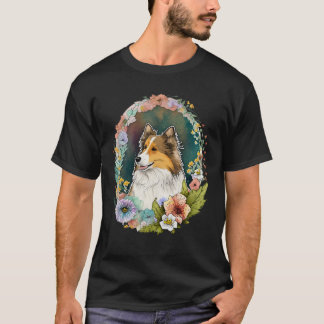 Cute Flower Sheltie summer Floral Shetland Sheepdo T-Shirt