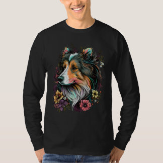 Cute Flower Sheltie summer Floral Shetland Sheepdo T-Shirt