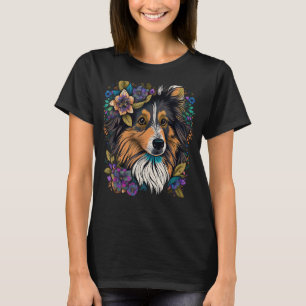 Cute Flower Sheltie summer Floral Shetland Sheepdo T-Shirt