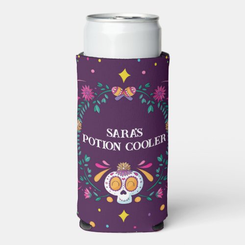 Cute Flower Skull Pattern Girls School  College Seltzer Can Cooler