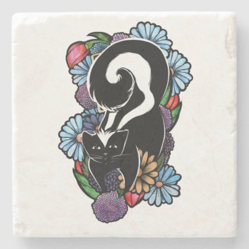 Cute Flower Skunk Stone Coaster