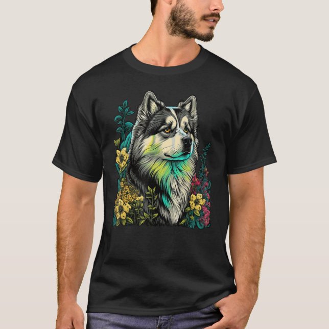 Cute Flower summer Floral Alaskan Malamute T-Shirt (Front)