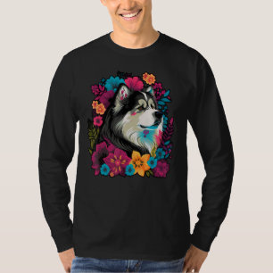Cute Flower summer Floral Alaskan Malamute T-Shirt