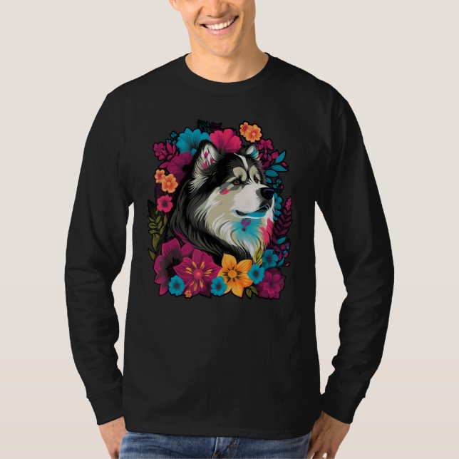 Cute Flower summer Floral Alaskan Malamute T-Shirt (Front)