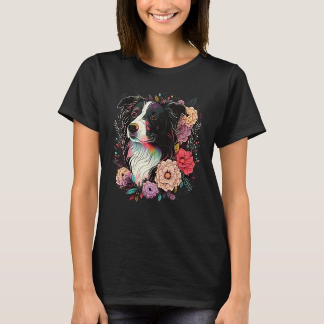 Cute Flower summer Floral Border Collie 4 T-Shirt (Front)