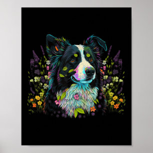 Cute Flower Summer Floral Border Collie Poster