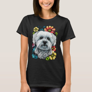 Cute Flower summer Floral Maltese dog 1 T-Shirt