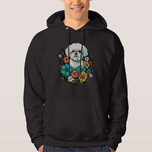 Cute Flower summer Floral Maltese dog Hoodie (Front)